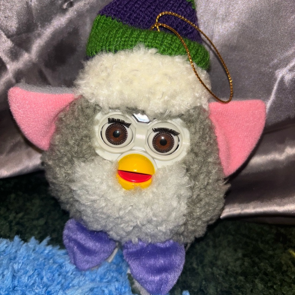 Gray and Pink Plush Toy with Purple Feet